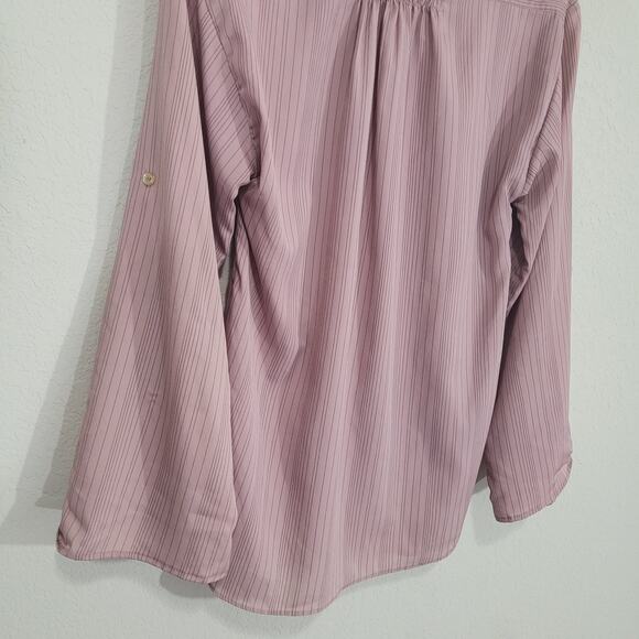 Vintage Blouse First Glance Women Small Pink Pinstripe Roll Up Sleeve 80s Retro - Picture 11 of 11